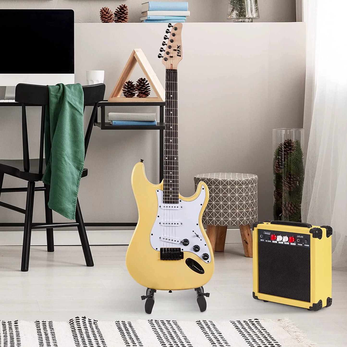 Electric Guitar 39 Inch Beginner Kit W/ 20W Amp, Accessories - Retro Yellow