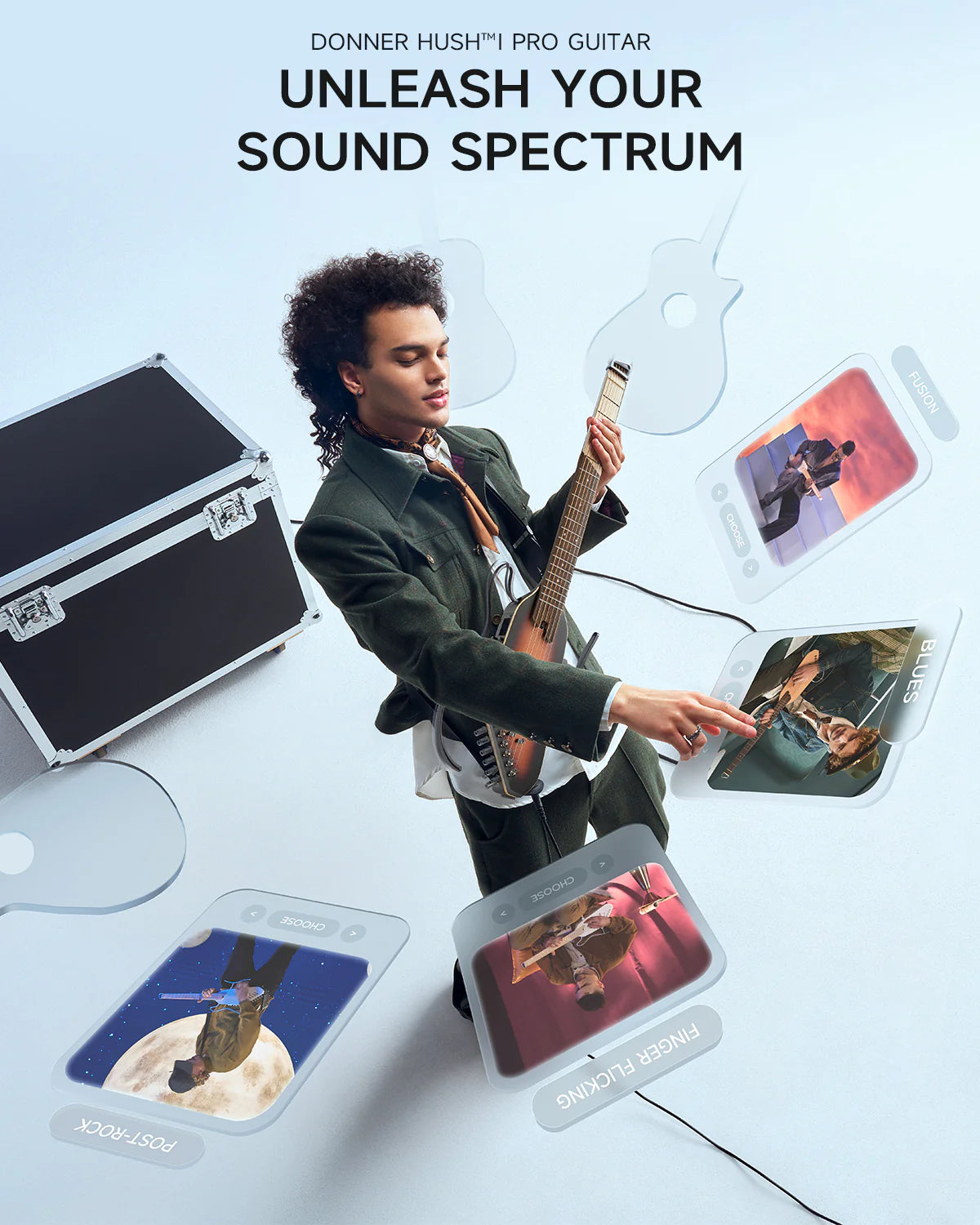 HUSH™ I PRO Acoustic-Electric Travel Guitar Kit with Sound Effects