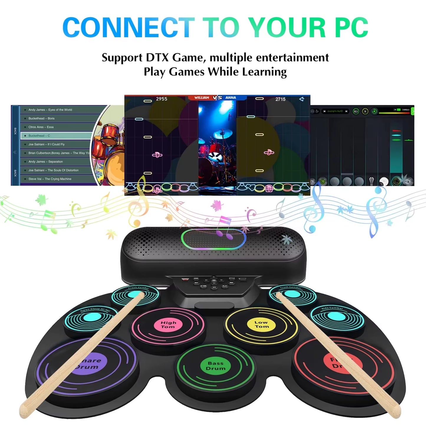 Electronic Drum Set for Kids Adults,9 Pads Portable MIDI Roll-Up Drum Kit with Dual Speakers/Headset Jack/Drumsticks/Foot Pedals