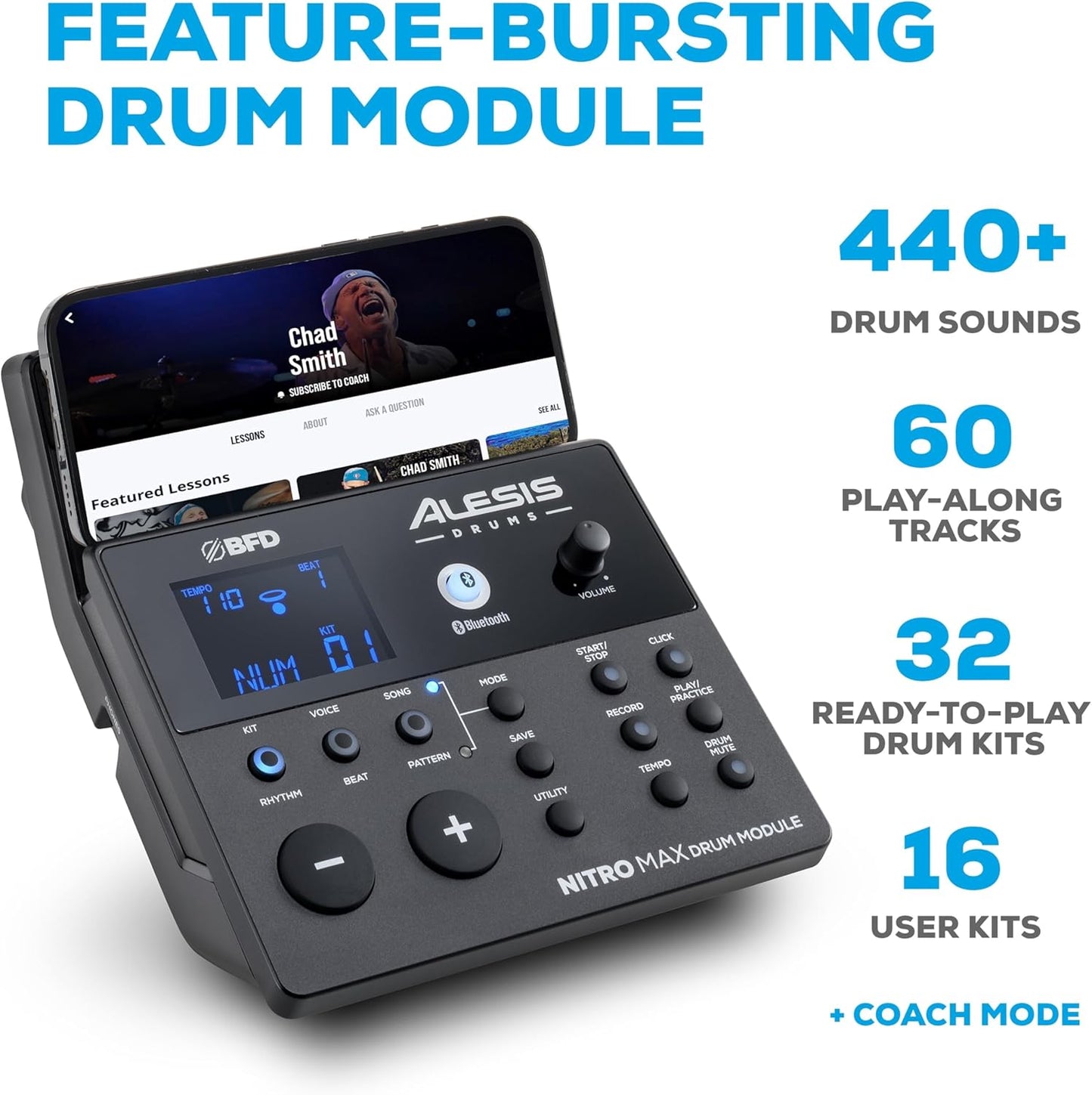 Alesis Nitro Max Electric Drum Kit – Mesh Pads, USB MIDI, 440+ Sounds, Bluetooth