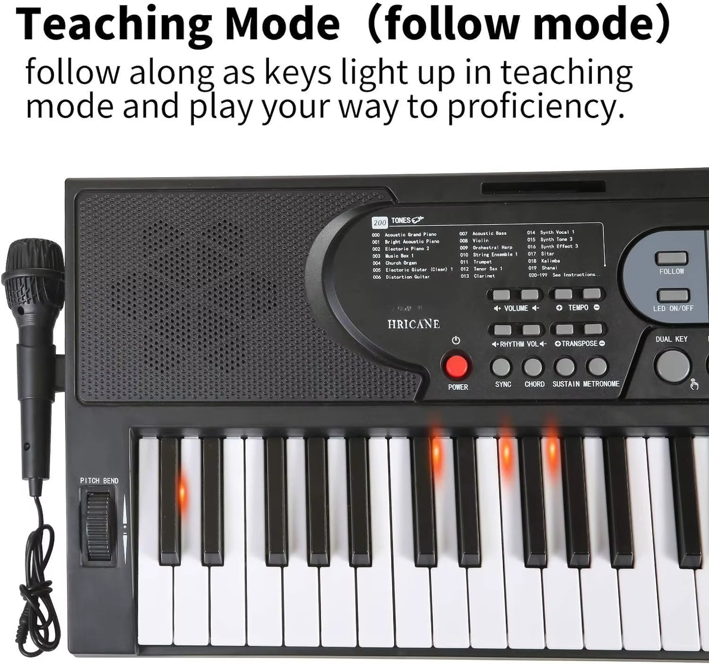 61 Keys Piano Keyboard,With Microphone Piano Note Sticker Power Supply Music Stand Electronic Digital Keyboard Gift