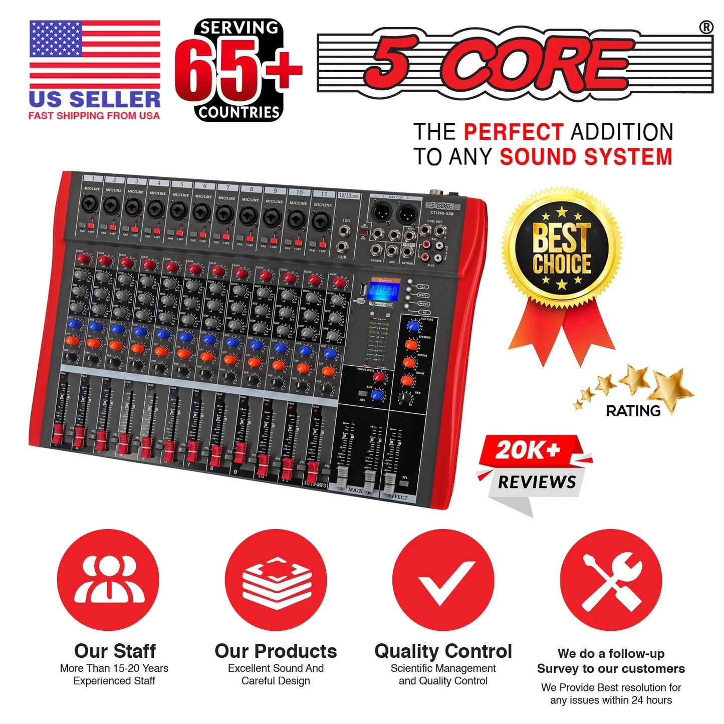 Audio Mixer 12 Channel DJ Equipment with Bluetooth USB Sound Board Console