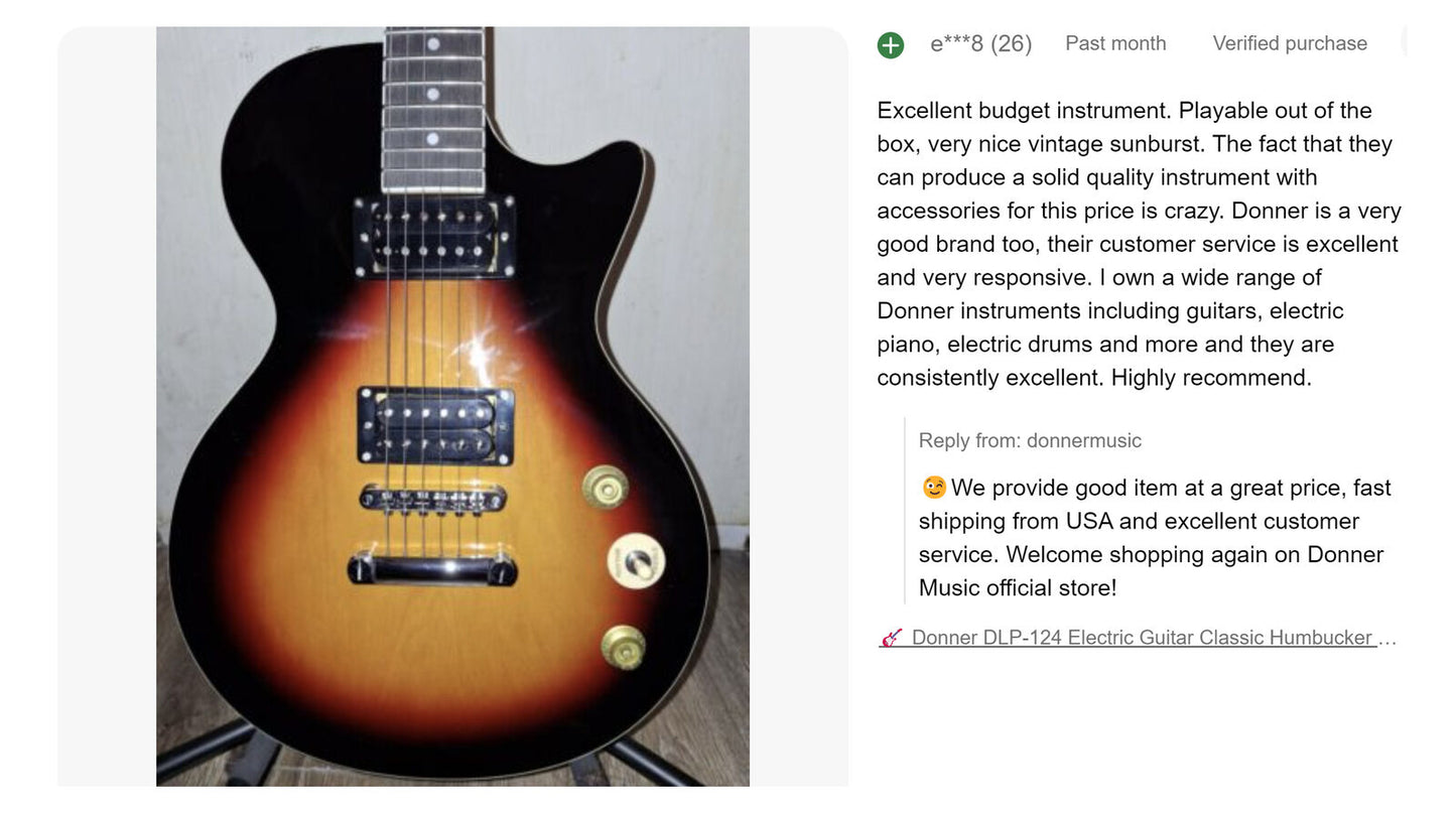 ๐ธ Donner DLP-124 Electric Guitar Classic Humbucker H-H Pickups with Gig Bag