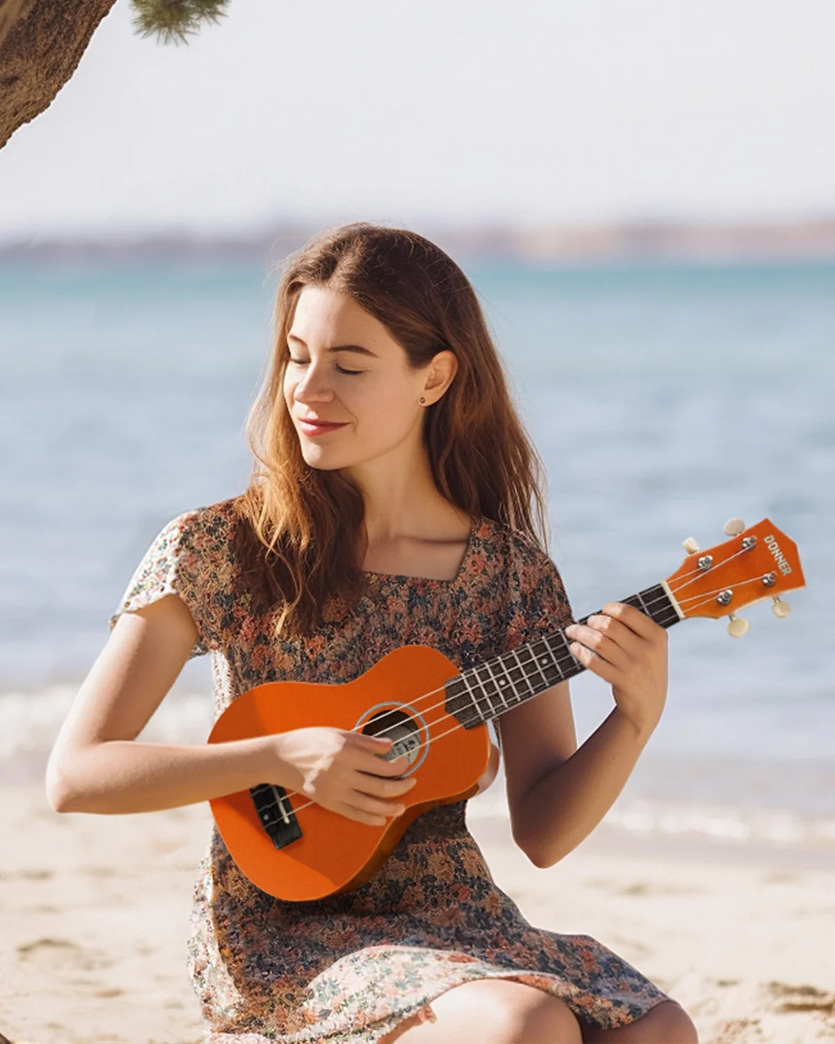 DUS-10M 21" Soprano Ukulele Kit with Online Lesson, Bundle, Strap, String, Tuner, Pick, Polishing Cloth for Beginner, Rainbow Series, Mahogany