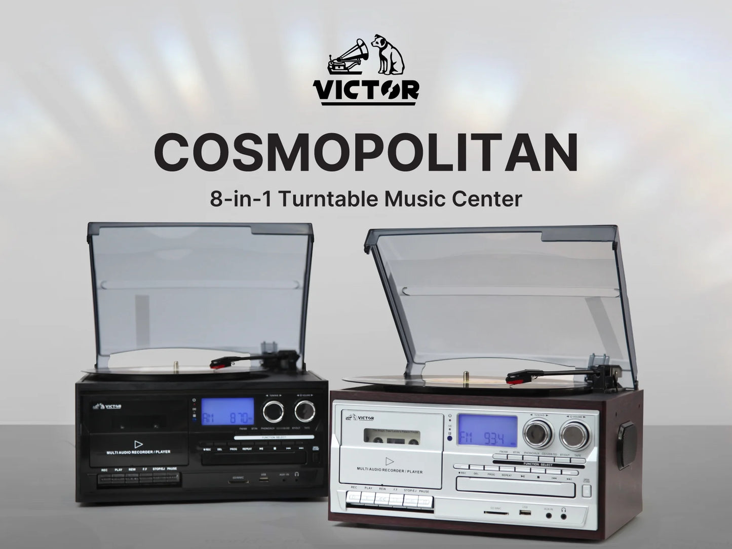 Cosmopolitan 8-In-1 Turntable Center W/Built-In Speakers, Black (VWRP-4200-BK)