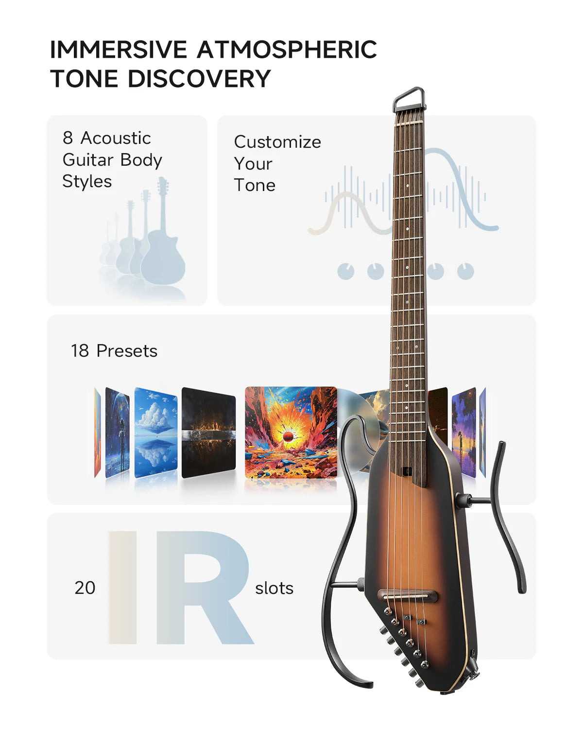 HUSH™ I PRO Acoustic-Electric Travel Guitar Kit with Sound Effects