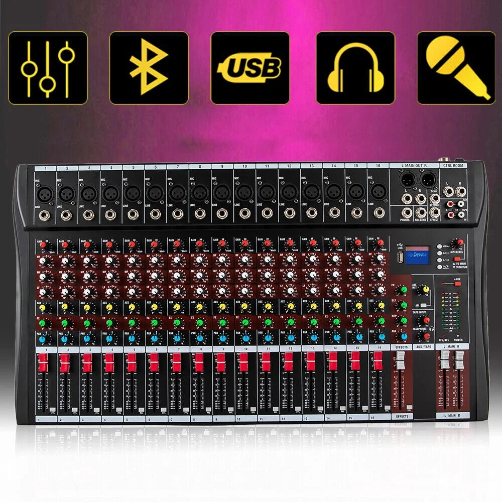 Professional 16 Channel Sound Mixing Console Board USB DJ Wireless Bluetooth Audio Mixer