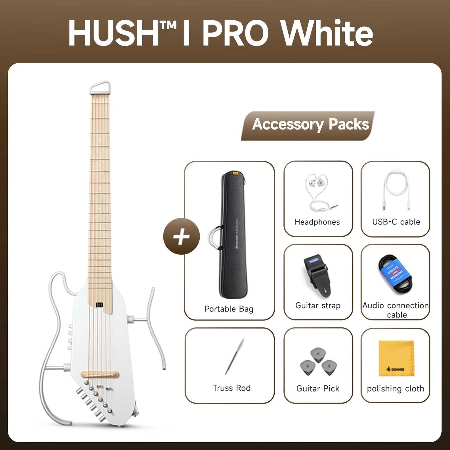 HUSH™ I PRO Acoustic-Electric Travel Guitar Kit with Sound Effects