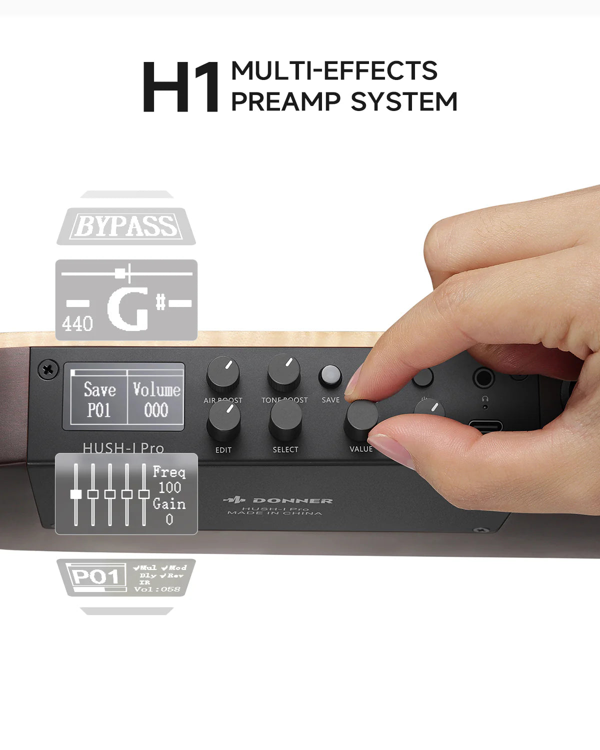 HUSH™ I PRO Acoustic-Electric Travel Guitar Kit with Sound Effects