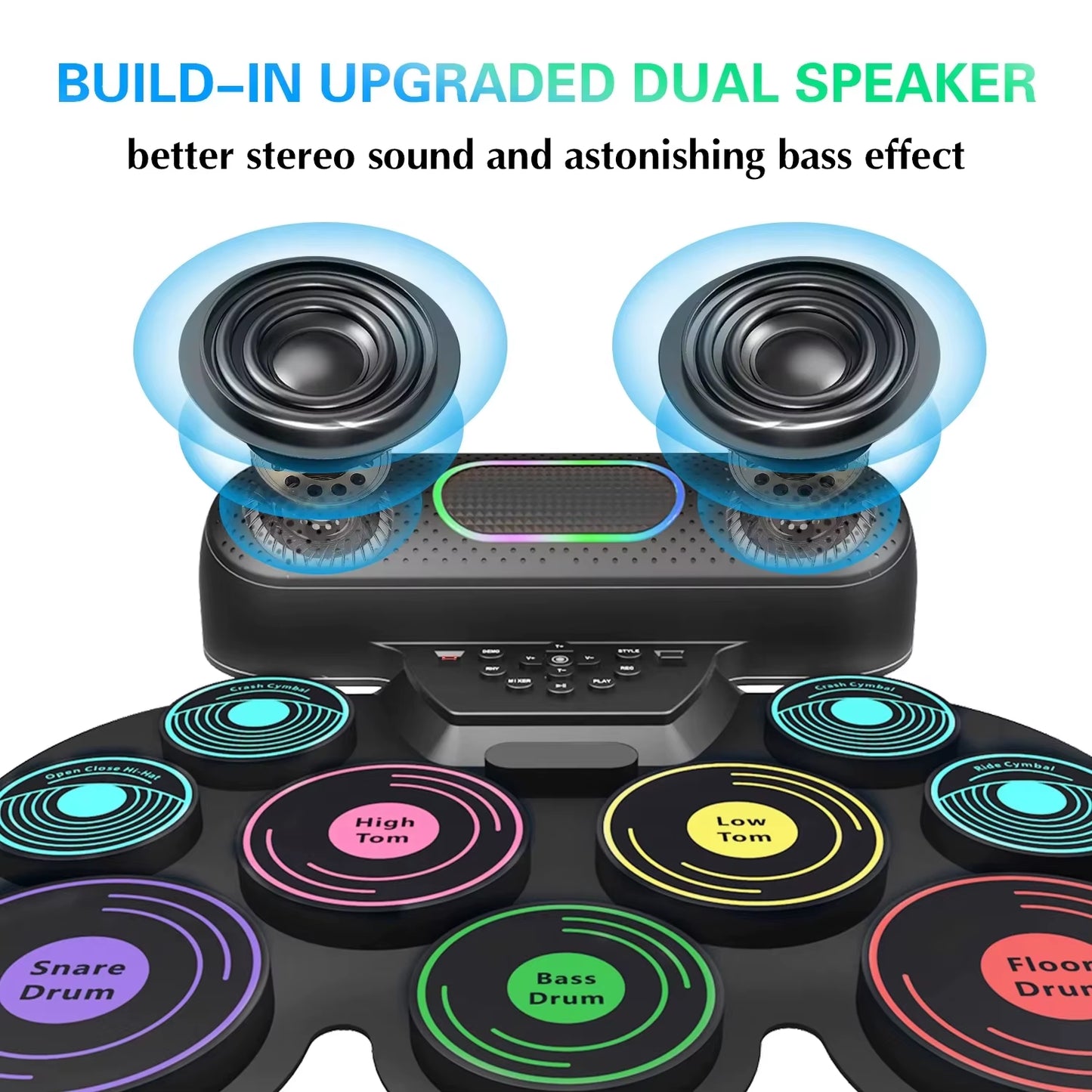 Electronic Drum Set for Kids Adults,9 Pads Portable MIDI Roll-Up Drum Kit with Dual Speakers/Headset Jack/Drumsticks/Foot Pedals