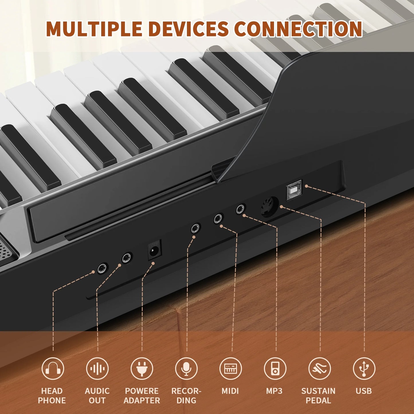 88 Key Digital Piano Keyboard with Stand Full-Size Semi-Weighted Electric Piano with Sustain Pedal, Music Rest, Black