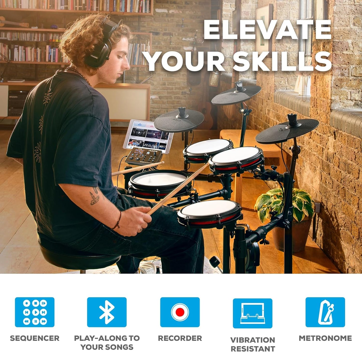 Alesis Nitro Max Electric Drum Kit – Mesh Pads, USB MIDI, 440+ Sounds, Bluetooth