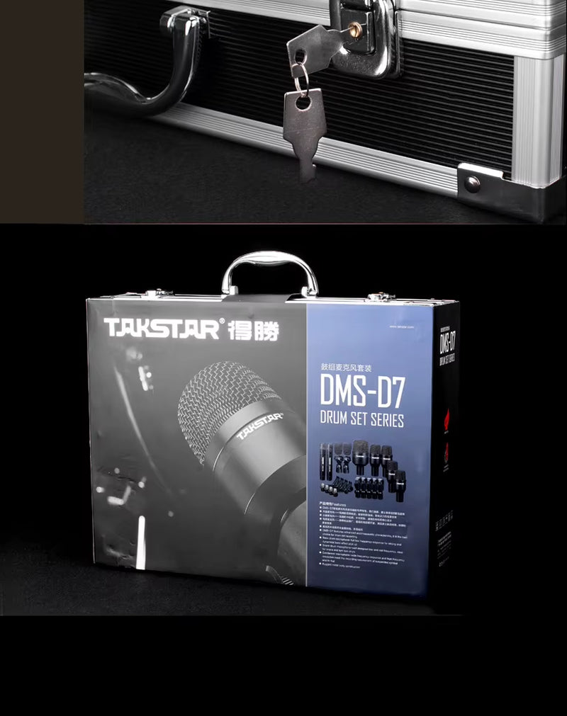 DMS-D7 Professional 7Pcs Drum Kit Bass Microphone Instrument Microphone Mic for Bass Amp Tom Snare with Carrying Case