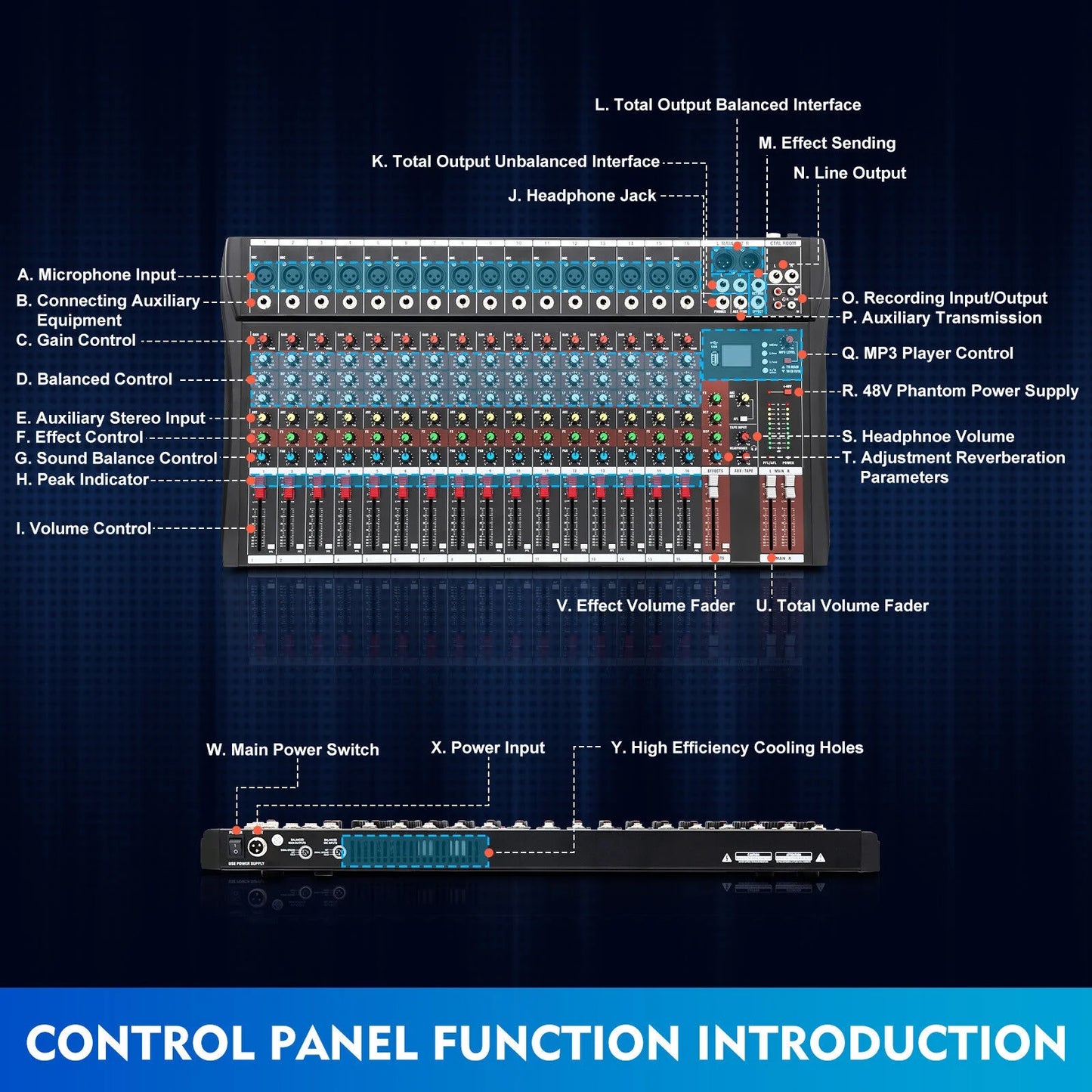 Professional 16 Channel Sound Mixing Console Board USB DJ Wireless Bluetooth Audio Mixer