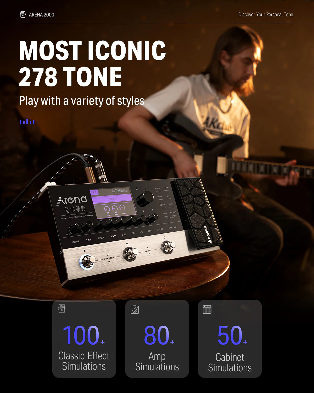 Arena 2000 Multi-Effect Guitar Pedal AMP Modeling Multiple Effects Processor