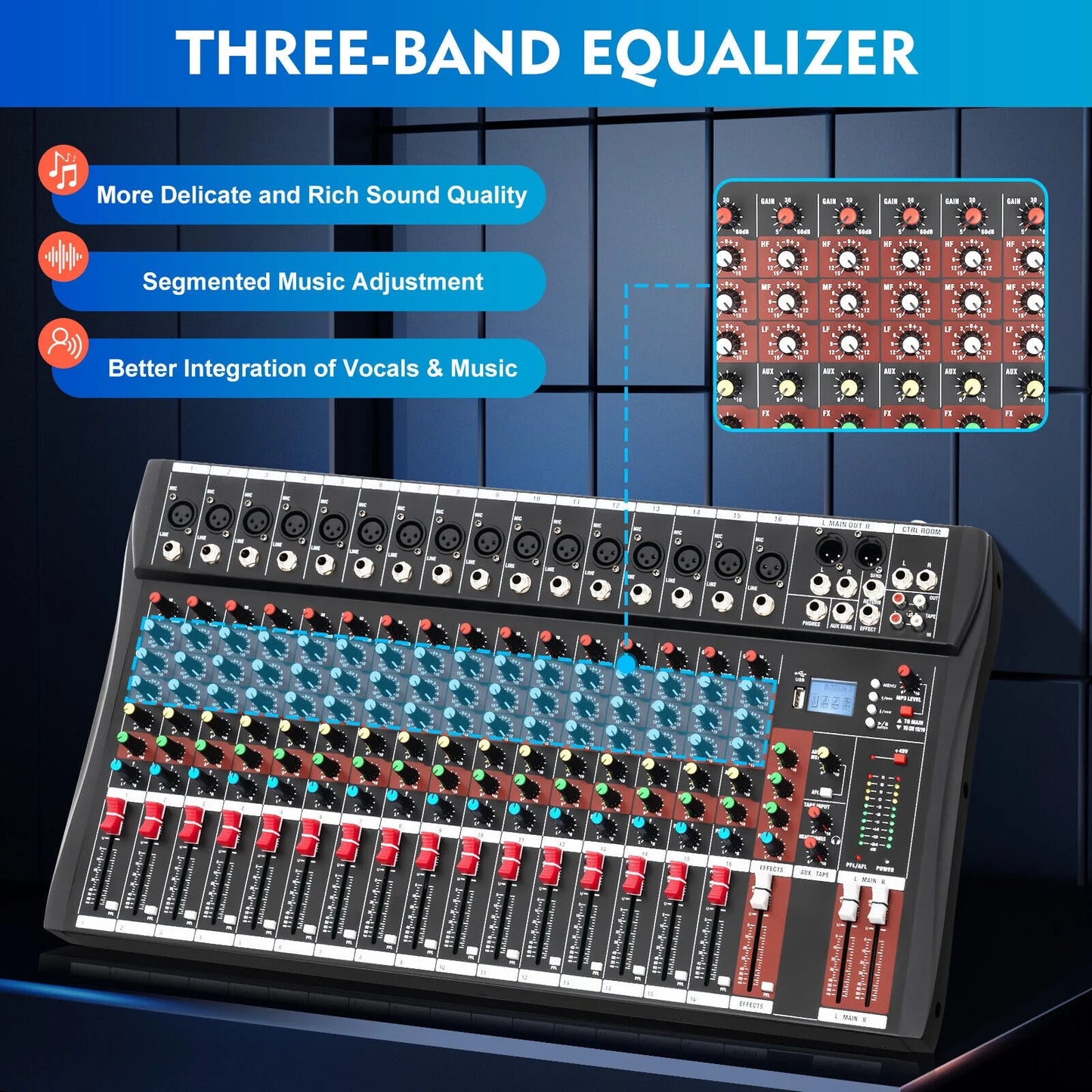 Professional 16 Channel Sound Mixing Console Board USB DJ Wireless Bluetooth Audio Mixer