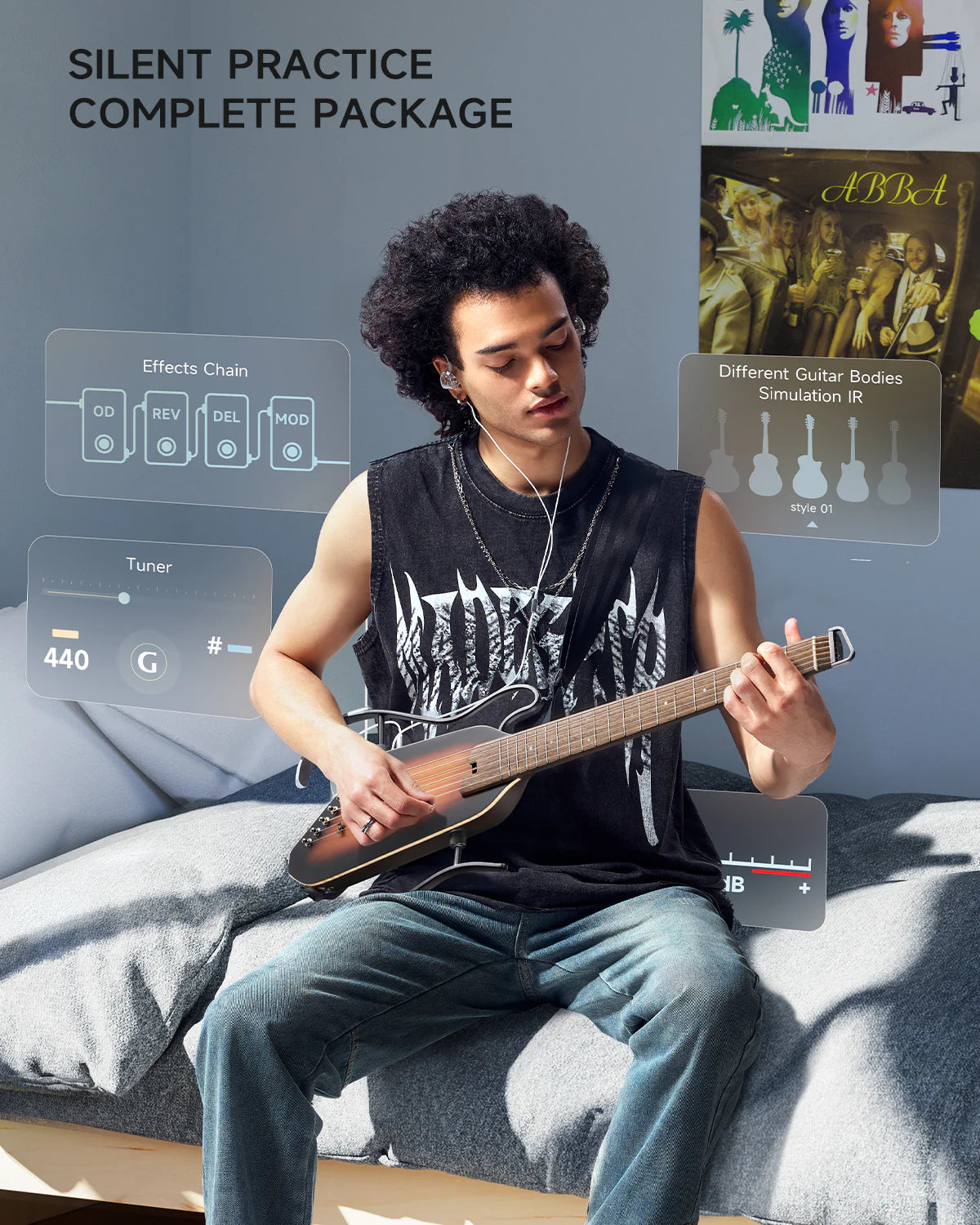 HUSH™ I PRO Acoustic-Electric Travel Guitar Kit with Sound Effects