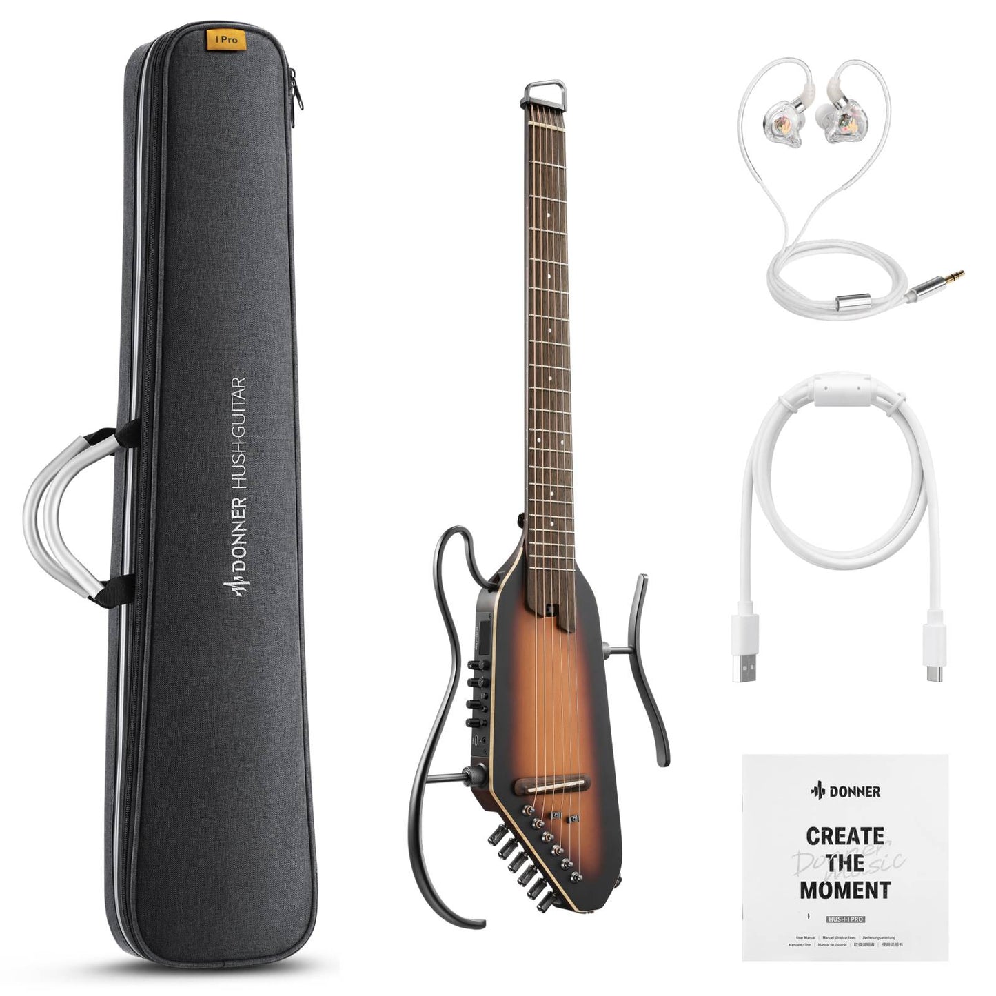 HUSH™ I PRO Acoustic-Electric Travel Guitar Kit with Sound Effects