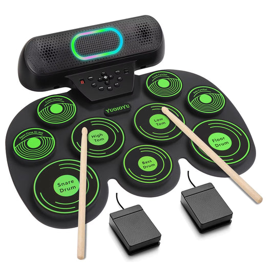 Electronic Drum Set for Kids Adults,9 Pads Portable MIDI Roll-Up Drum Kit with Dual Speakers/Headset Jack/Drumsticks/Foot Pedals