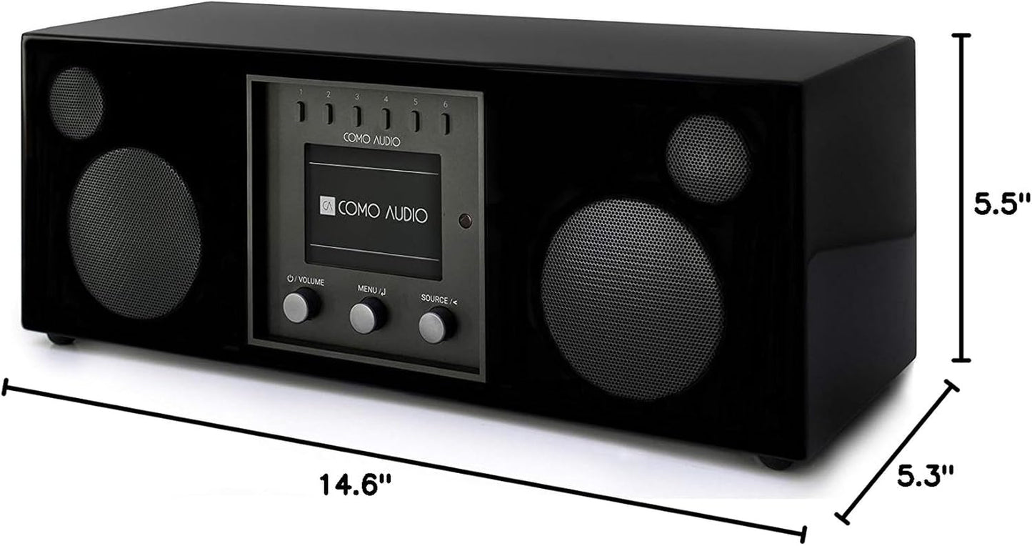 Duetto Wireless Speaker - Hand-Crafted Veneer Cabinets - One Touch Streaming, Internet Radio, Bluetooth, Wi-Fi - Hickory/Black