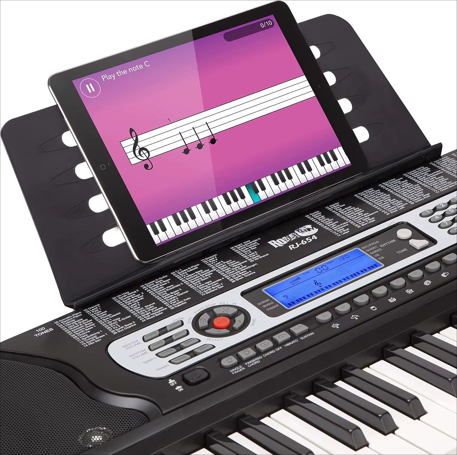 54 Key Keyboard Piano Portable with Power Supply,Sheet Music Stand,Piano Note Stickers & Simply Piano Lessons-Rj654