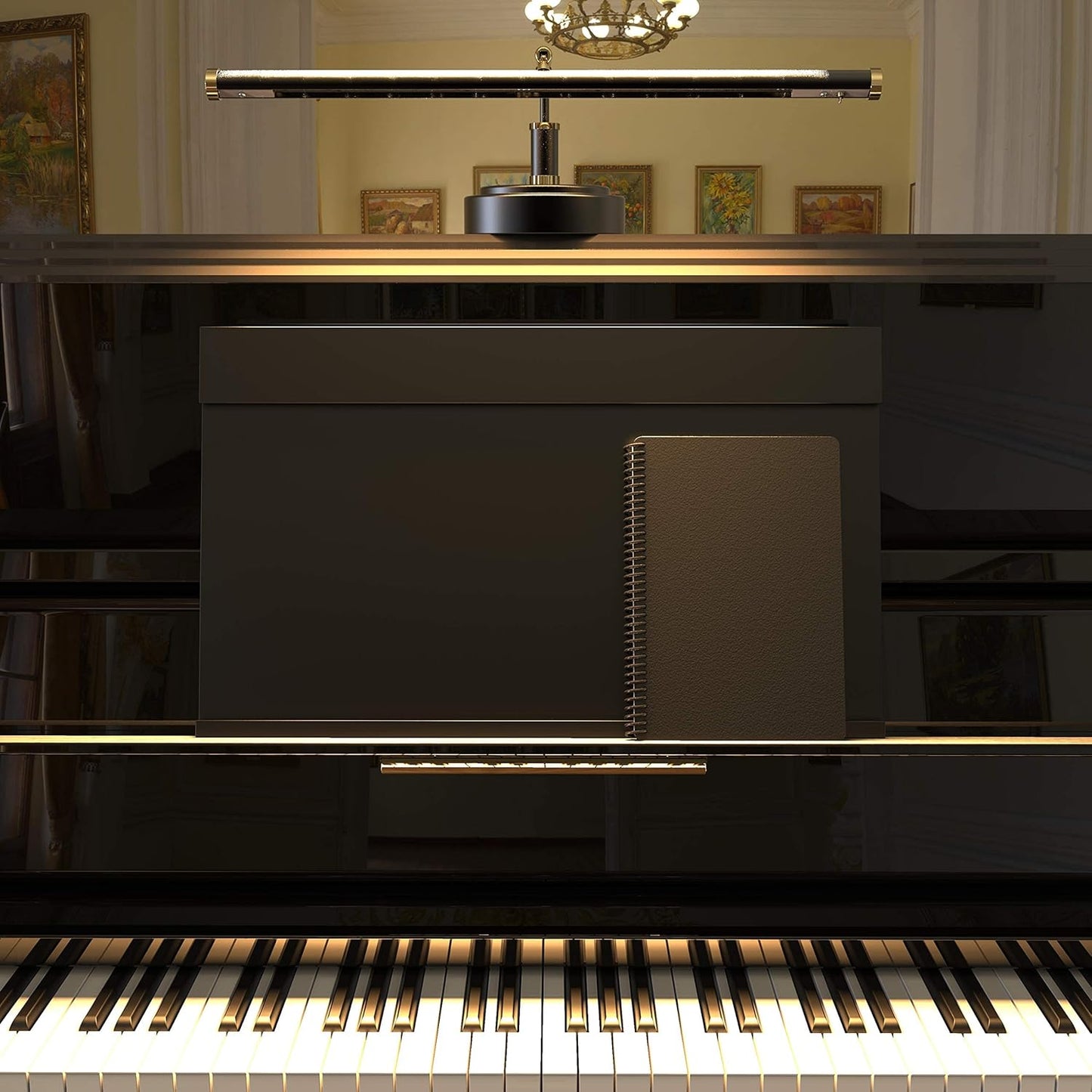 Adjustable LED Grand Piano Desk Lamp in Black with Brass Accents - PLED101D