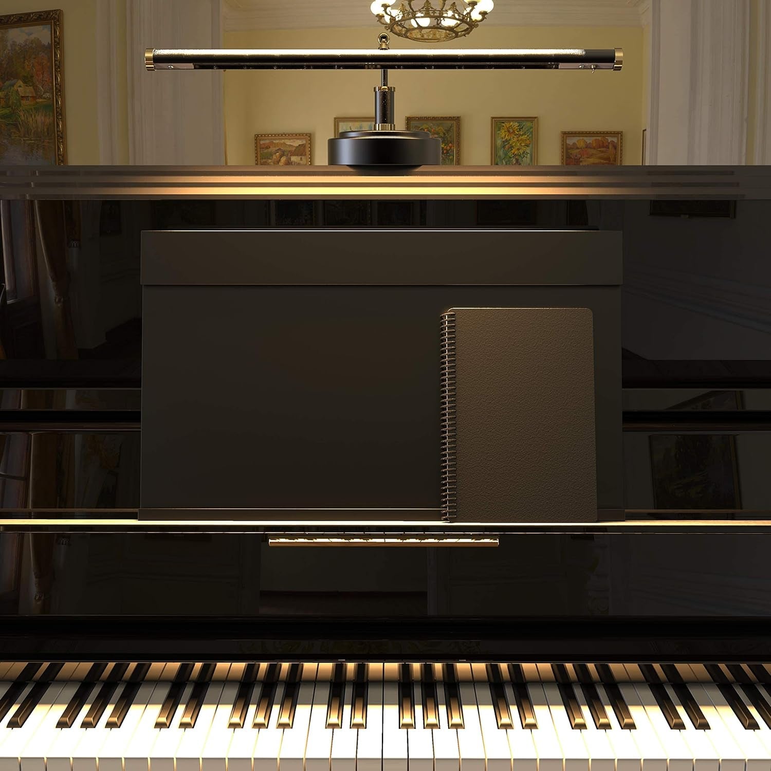 Adjustable LED Grand Piano Desk Lamp in Black with Brass Accents - PLED101D