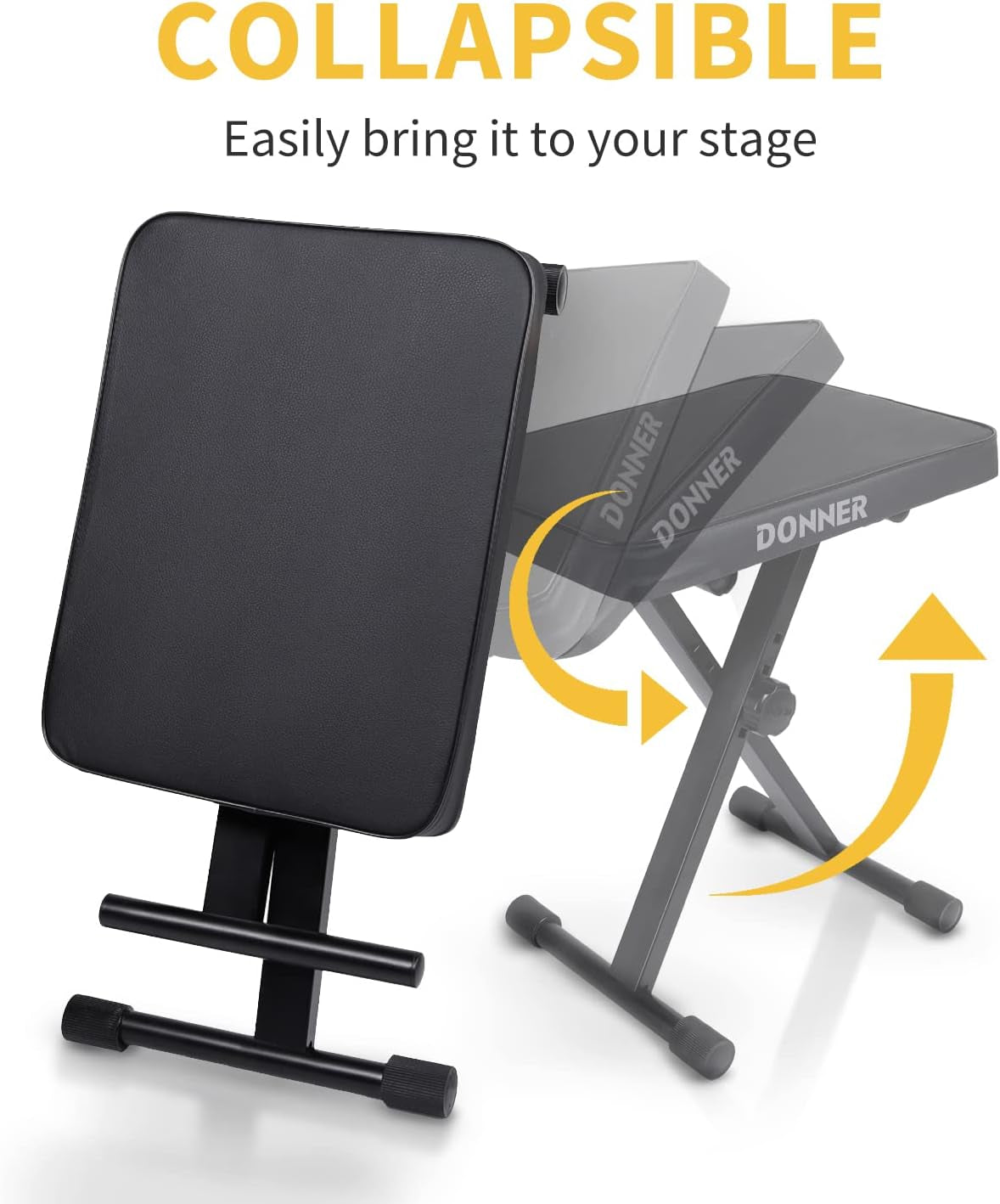 Piano Bench, Adjustable Keyboard Bench Portable Stool Collapsible Chair Foldable Seat X-Style, 1.6 Inch Thickness High-Density Sponge Padded, Non-Skid Design, Black