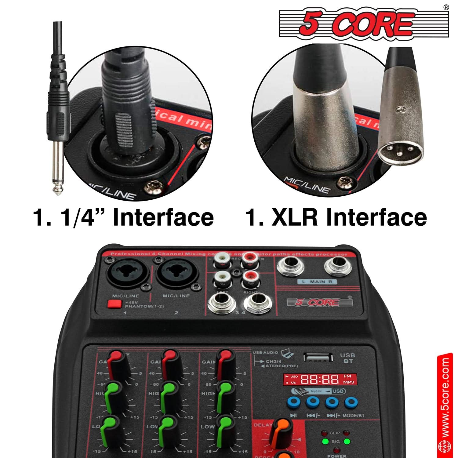 Audio Mixer 4 Channel DJ Equipment with Bluetooth USB Sound Board Console