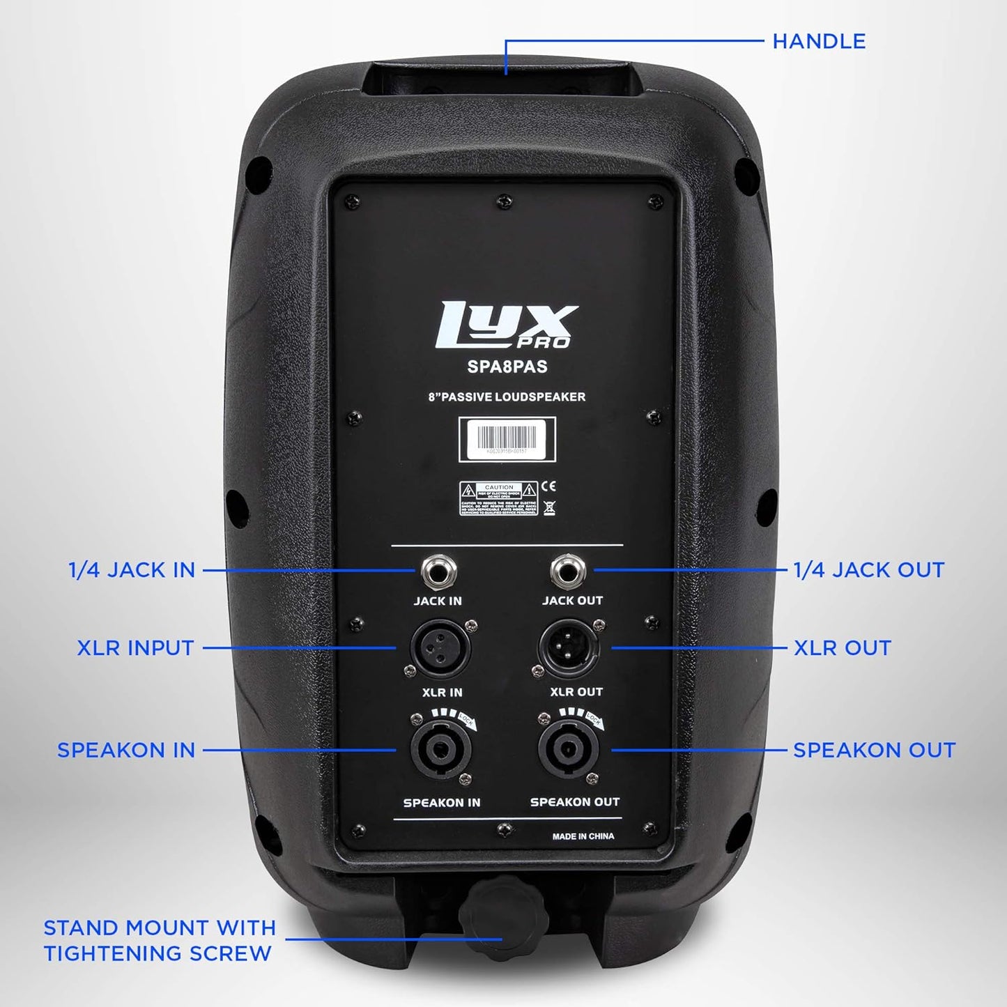 8" Inch Passive DJ PA Speaker System Xlr,1/4,Speakon, Connections Daisy Chain Compatible, 8 Ohm, Lightweight, Stand Mountable,