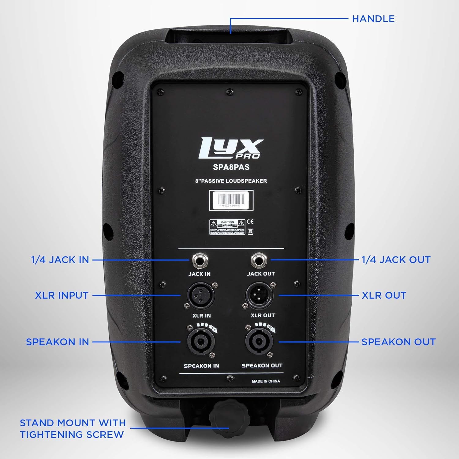 8" Inch Passive DJ PA Speaker System Xlr,1/4,Speakon, Connections Daisy Chain Compatible, 8 Ohm, Lightweight, Stand Mountable,