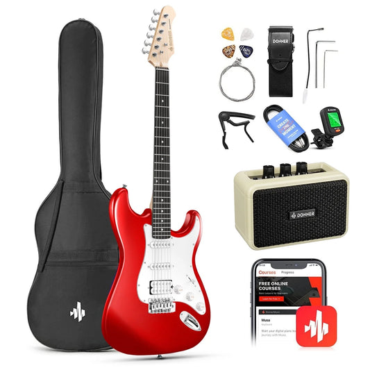 39" Electric Guitar Beginner Kit Solid Body Full Size Red HSS Pick up for Starter, with Amplifier, Bag, Digital Tuner, Capo, Strap, String,Cable, Picks DST-102R