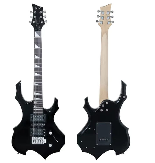 6 String Black Electric Guitar Campus Student Rock Band Trendy Play Electric Guitar Beginner Set Audio Connection Cable