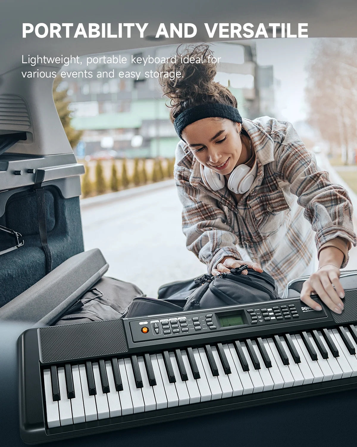 New Arrival DEK-200 61 Key Piano Full-Size Electronic Keyboard Set, Dual Keyboard, Auto Accompaniment, Metronome, Record, Includes 300 Tones and Rhythms, with Stand, Bench, Microphone