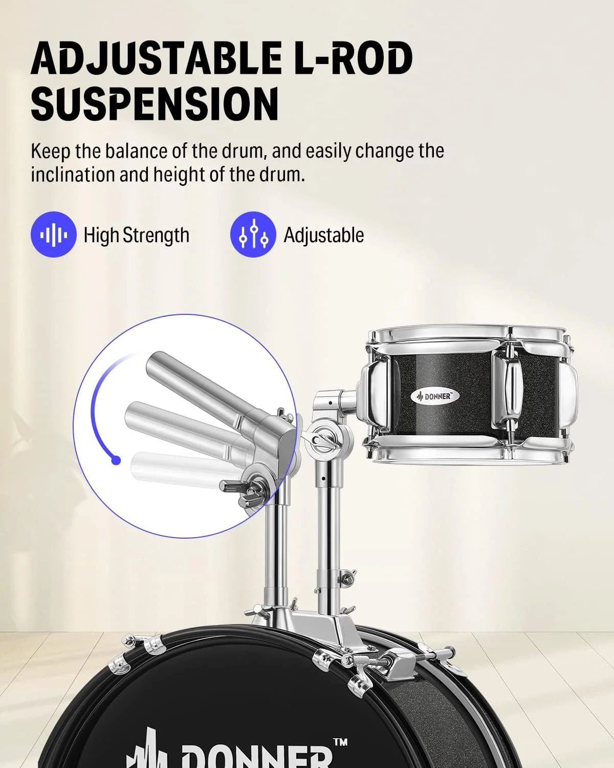 Kids Junior Drum Set for Beginner, 14" 5-Piece Percussion Instrument Practice Learning, Black