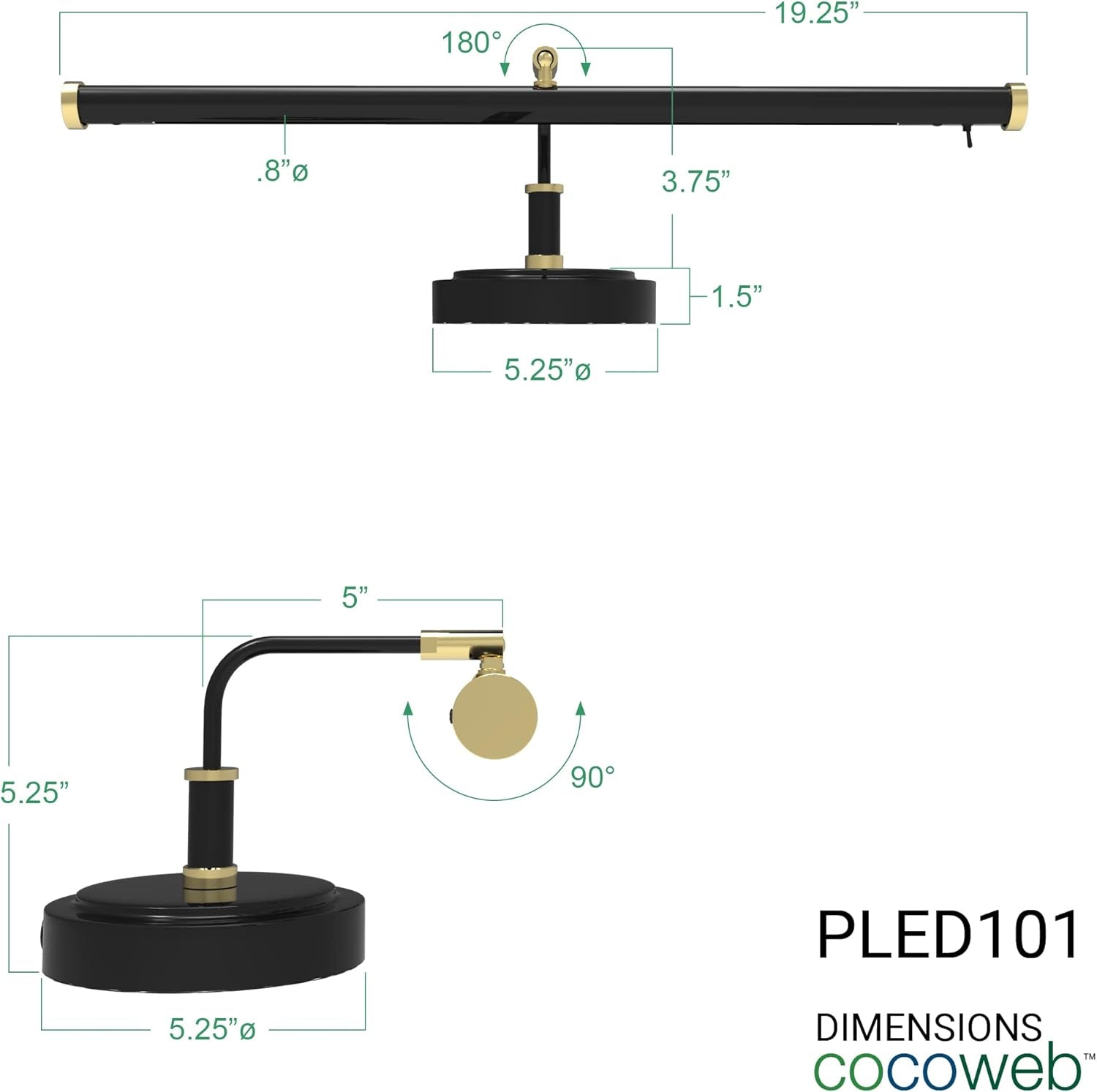 Adjustable LED Grand Piano Desk Lamp in Black with Brass Accents - PLED101D