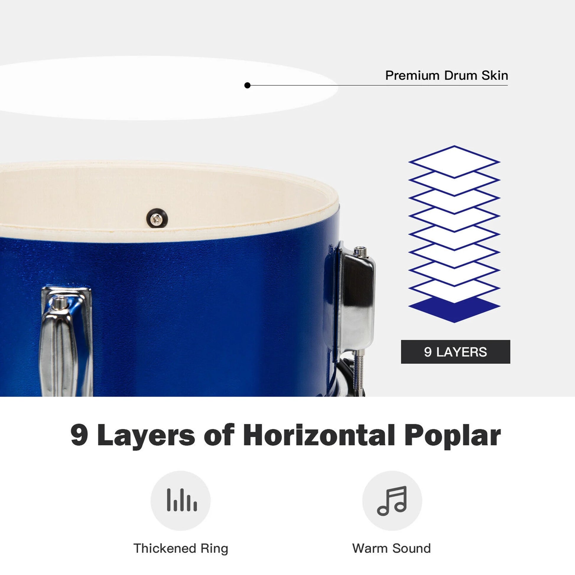 13 Inch 3-Piece Kids Junior Beginner Drum Set W/Tom Snare Bass Drum Blue