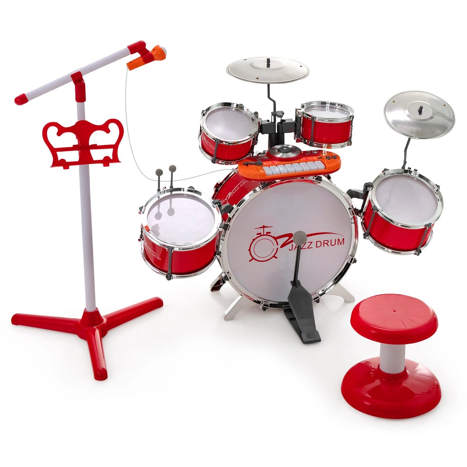 Kids Drum Kit with 8-Keys Keyboard, Microphone and 2 Drumsticks