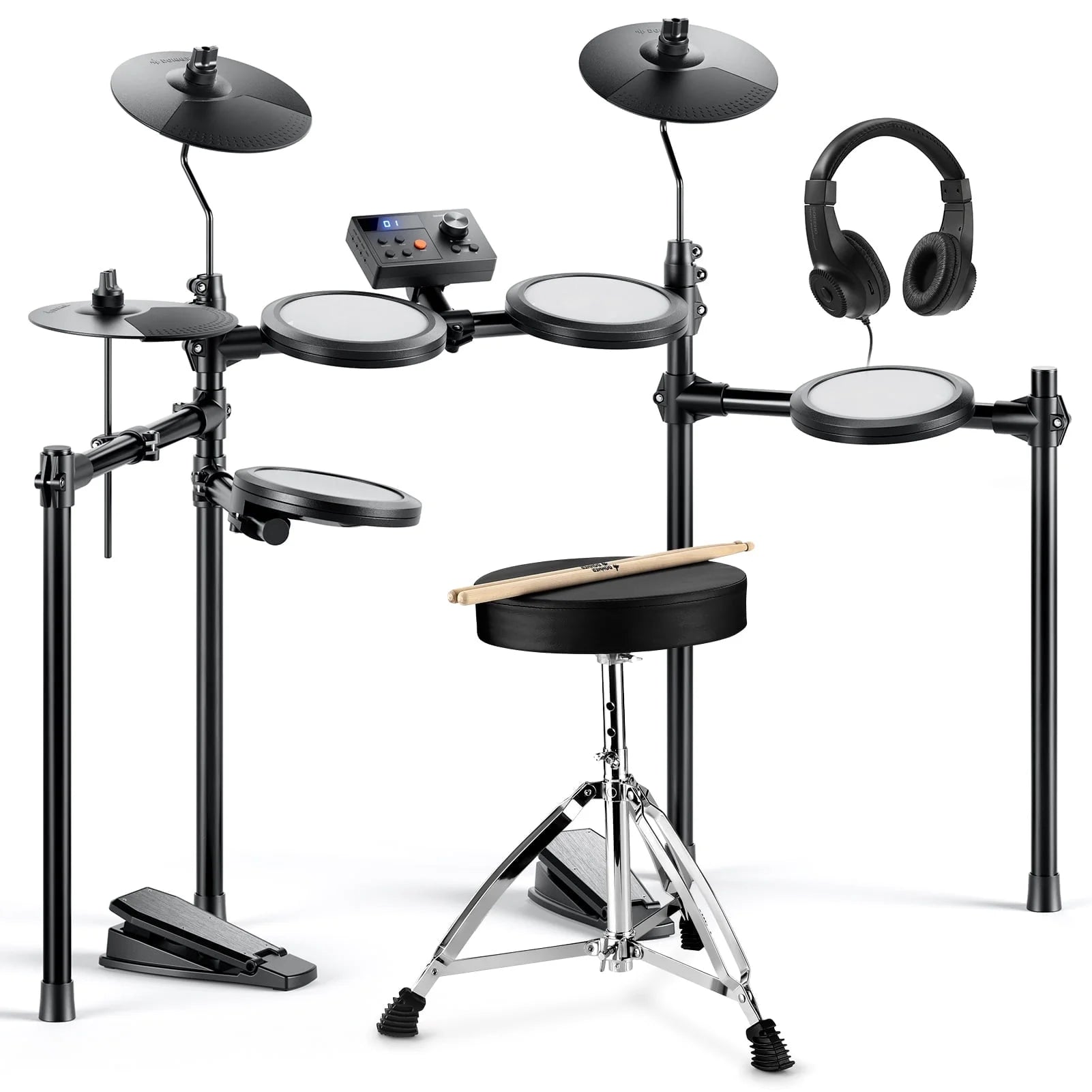 Electric Drum Set for Kids, 150+ Sounds, 15 Drums Kit, 10 Demo Songs, 4 Quiet Mesh Pad Kits for Beginner, DED-70