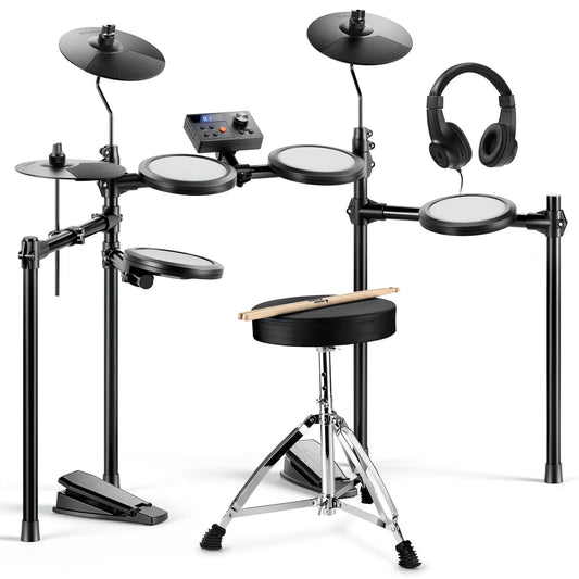 Electric Drum Set for Kids, 150+ Sounds, 15 Drums Kit, 10 Demo Songs, 4 Quiet Mesh Pad Kits for Beginner, DED-70