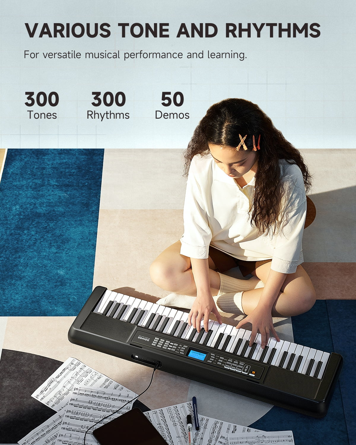 New Arrival DEK-200 61 Key Piano Full-Size Electronic Keyboard Set, Dual Keyboard, Auto Accompaniment, Metronome, Record, Includes 300 Tones and Rhythms, with Stand, Bench, Microphone