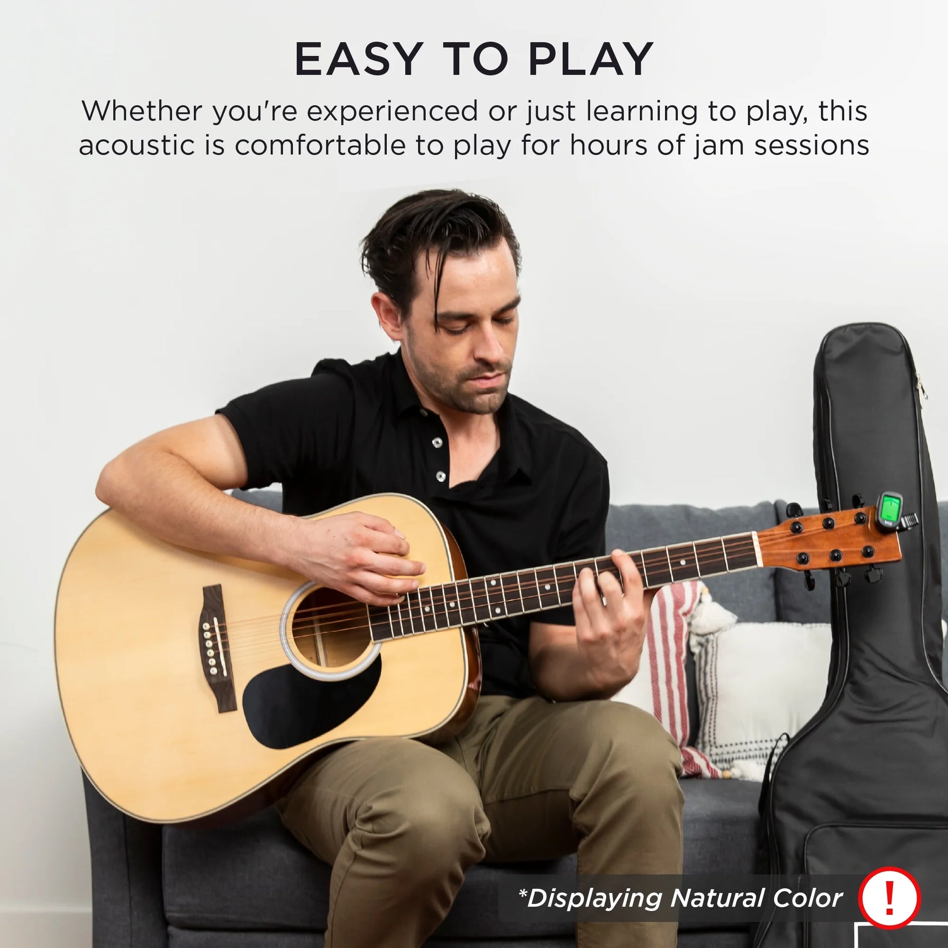 41In Full Size All-Wood Acoustic Guitar Starter Kit W/Gig Bag, E-Tuner, Pick, Strap, Rag - Blue