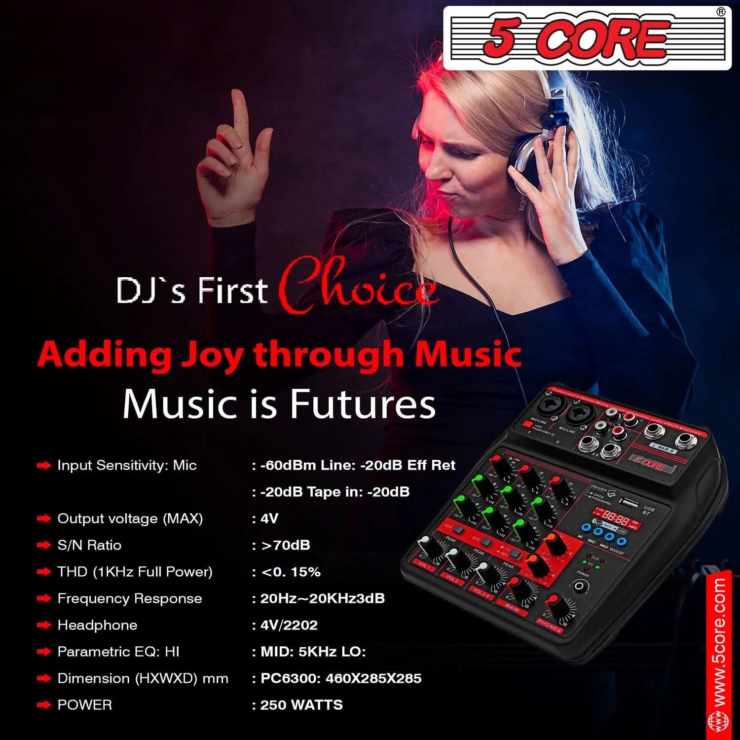 Audio Mixer 4 Channel DJ Equipment with Bluetooth USB Sound Board Console