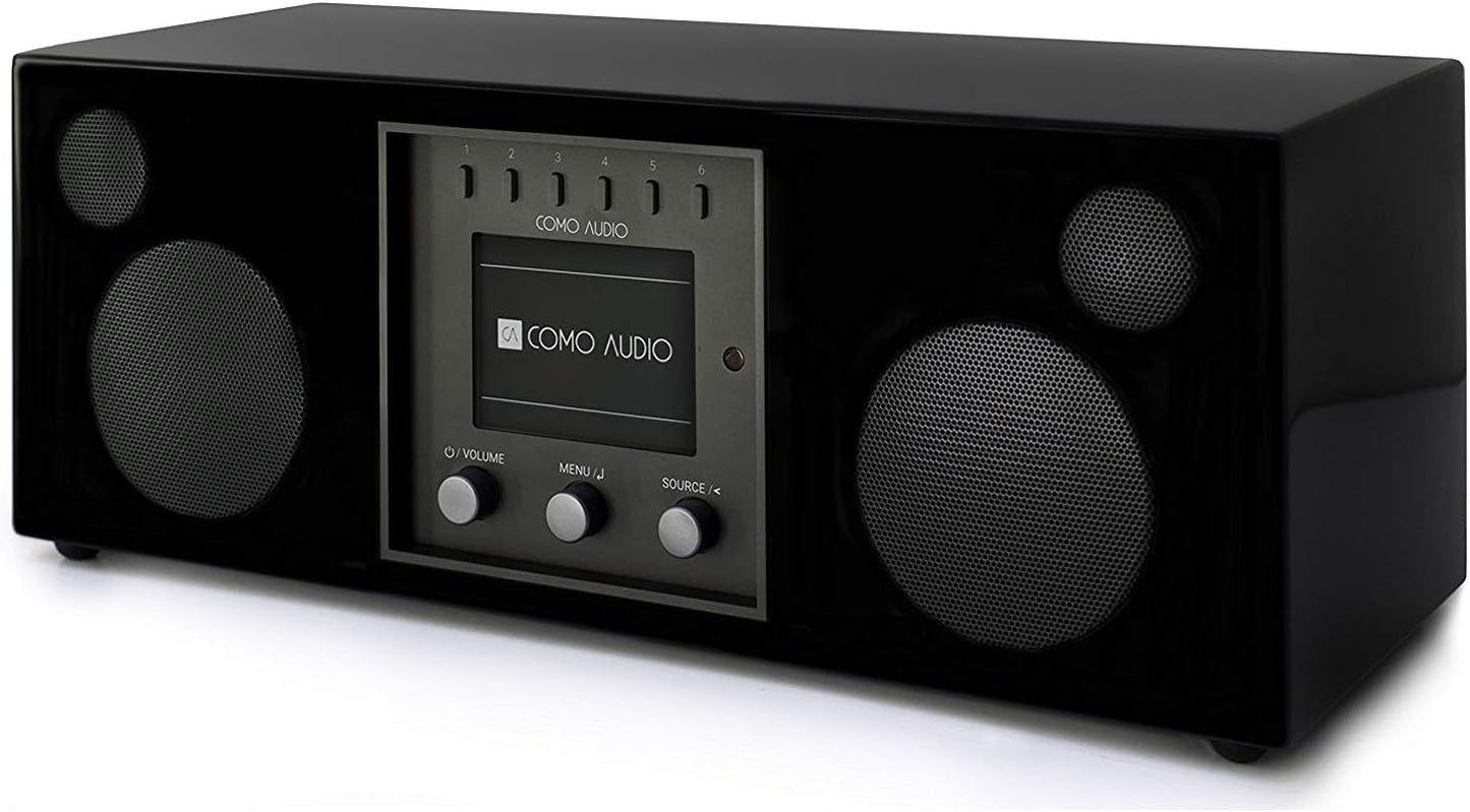 Duetto Wireless Speaker - Hand-Crafted Veneer Cabinets - One Touch Streaming, Internet Radio, Bluetooth, Wi-Fi - Hickory/Black
