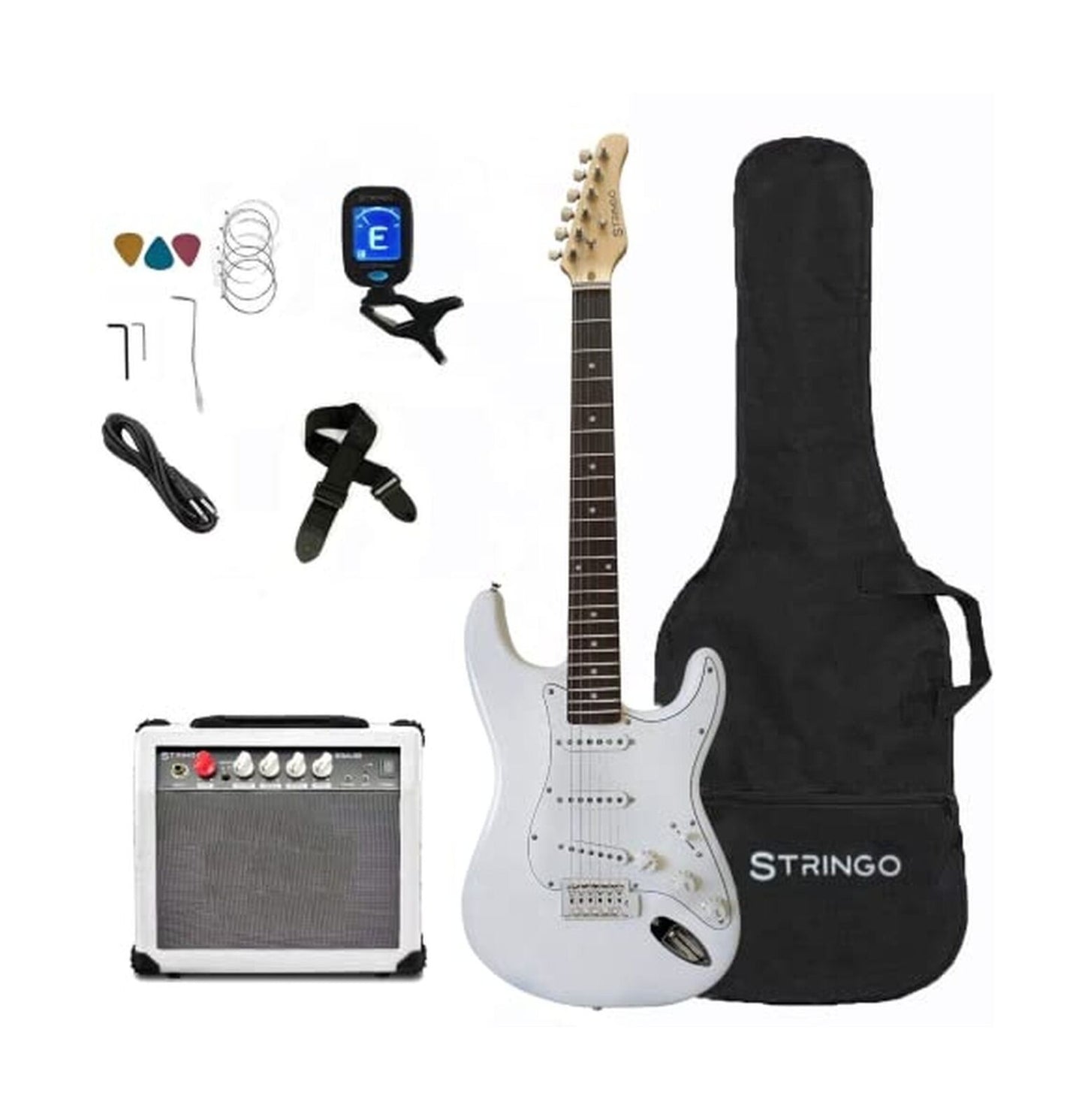 White Electric Guitar Beginner Kit Full Size 39 Inch Set Includes Tremolo Gui...