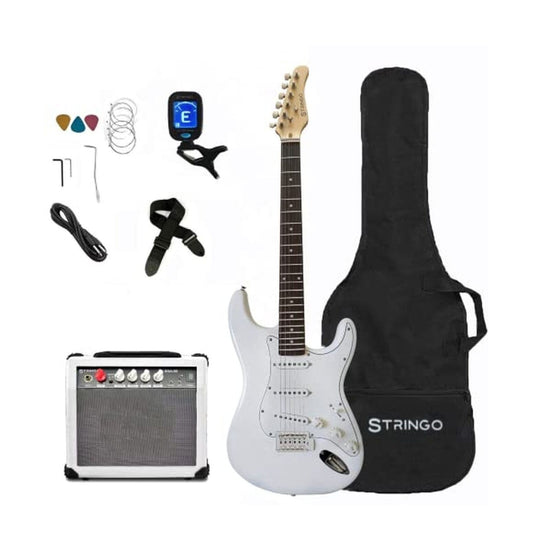 White Electric Guitar Beginner Kit Full Size 39 Inch Set Includes Tremolo Gui...