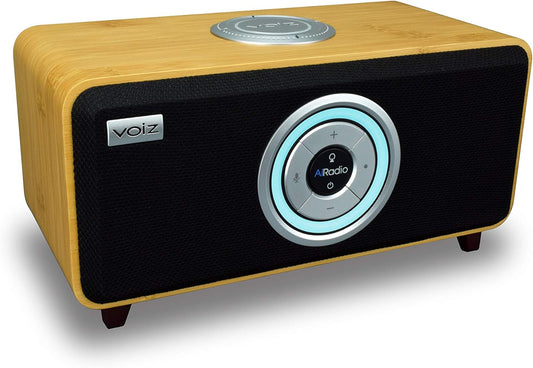 Bluetooth Smart Speaker, Built-In Alexa, Wifi and Streaming Capable, Sustainable Bamboo Wood Cabinet, Airadio, Black, VR-80B