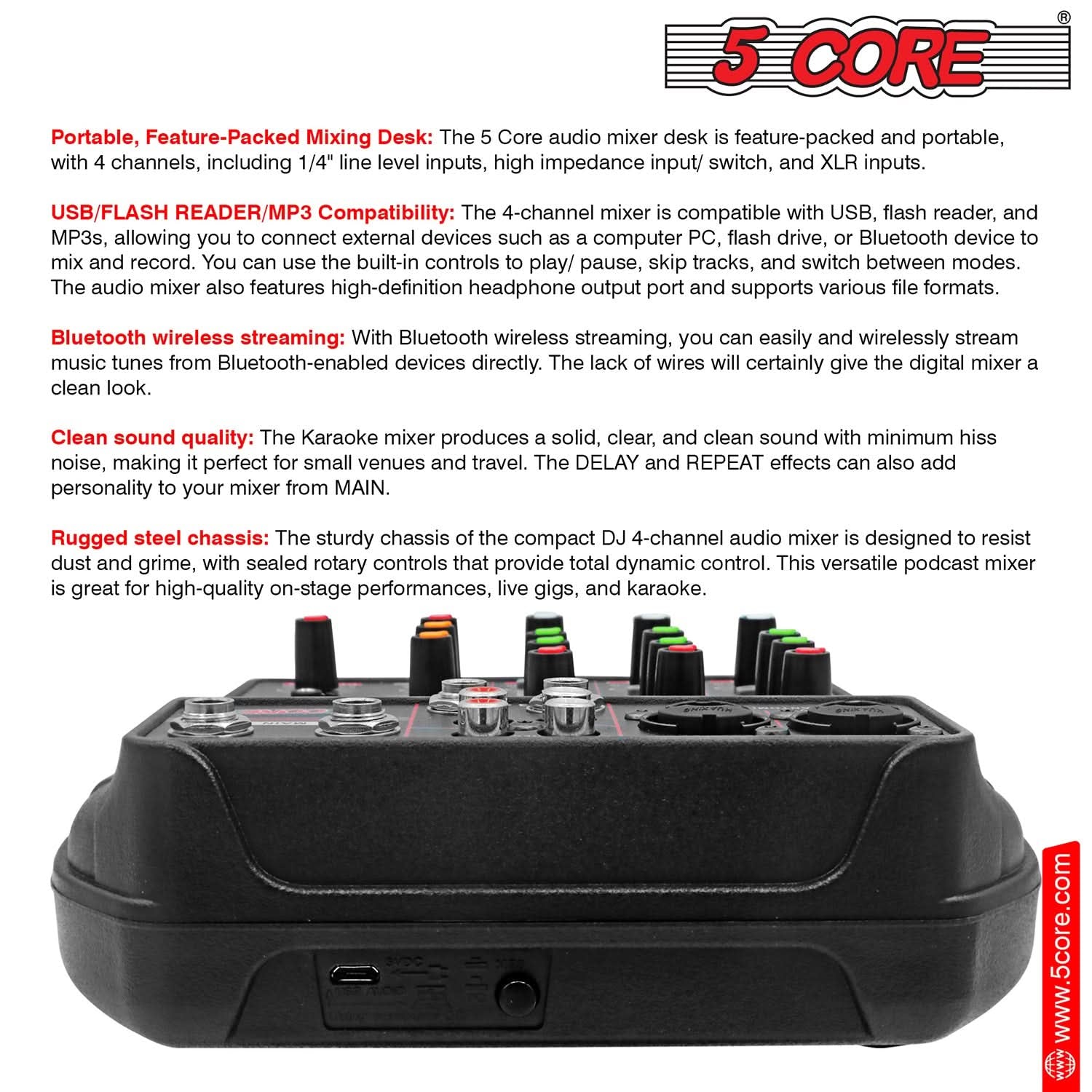 Audio Mixer 4 Channel DJ Equipment with Bluetooth USB Sound Board Console