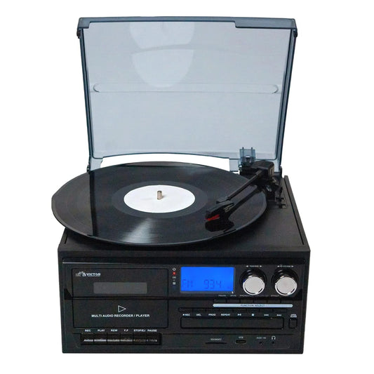 Cosmopolitan 8-In-1 Turntable Center W/Built-In Speakers, Black (VWRP-4200-BK)