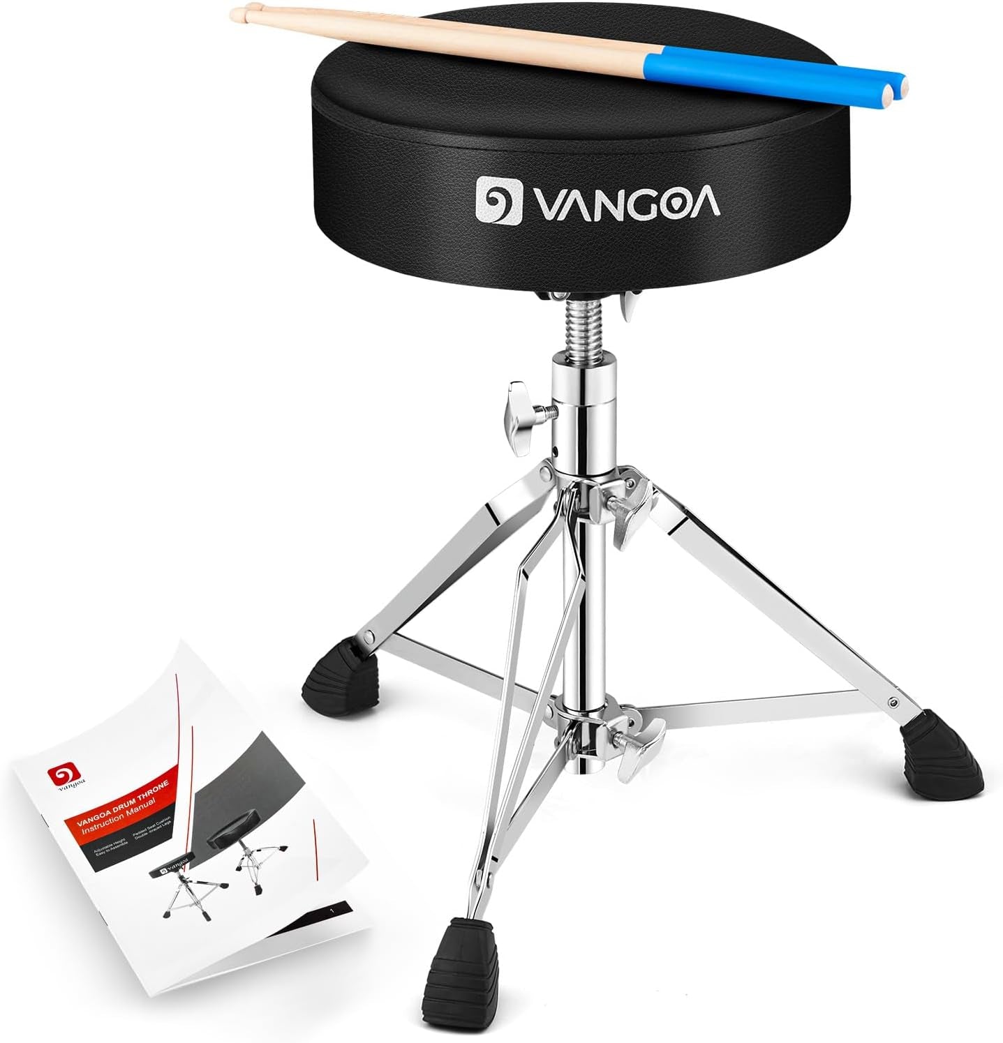 Drum Stool Throne Set for Kids Teens Adults, Drum Seat Chair Height Adjustable Double Braced Upgraded Drumming Stool with 5A Drumsticks for Drummers